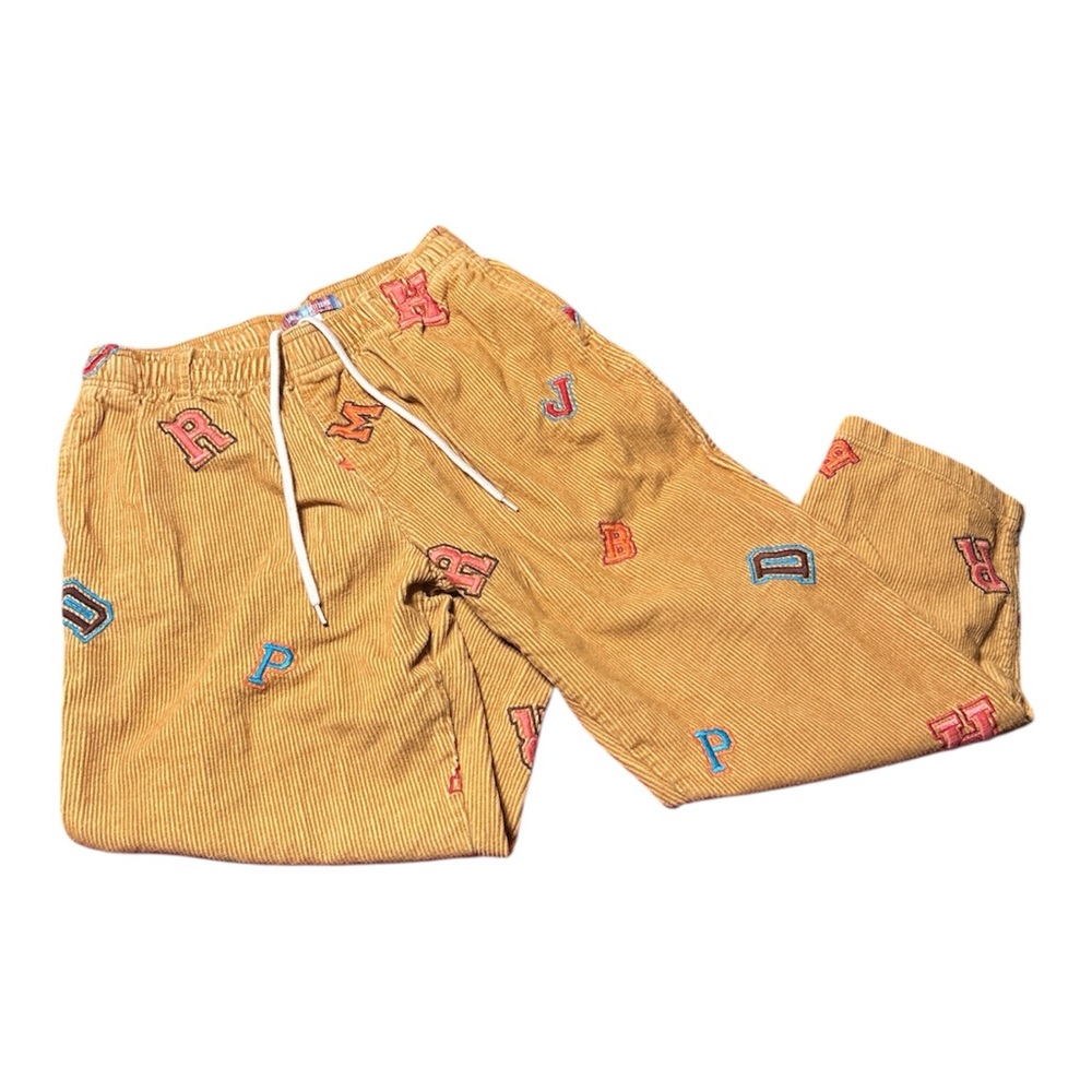 Urban Outfitters Mustard Corduroy Mens Pants with Embroidered Letters Size L - Picture 1 of 6